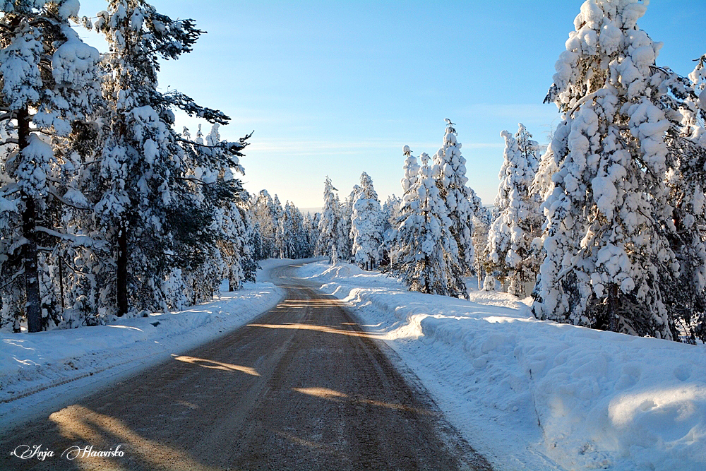 Winter road in Rovaniemi.